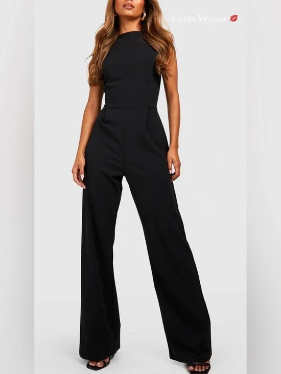 BOOHOO SLEEVELESS WIDE LEG TAILORED JUMPSUIT IN BLACK - Picture 1 of 5